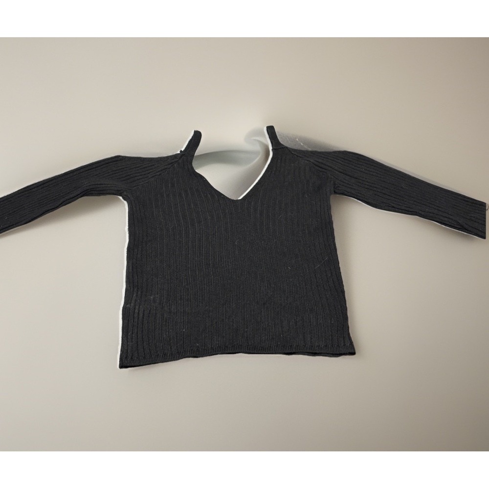 Urban Outfitters Black Ribbed Crop Top‎ Off the Shoulder Long Sleeve X-Small